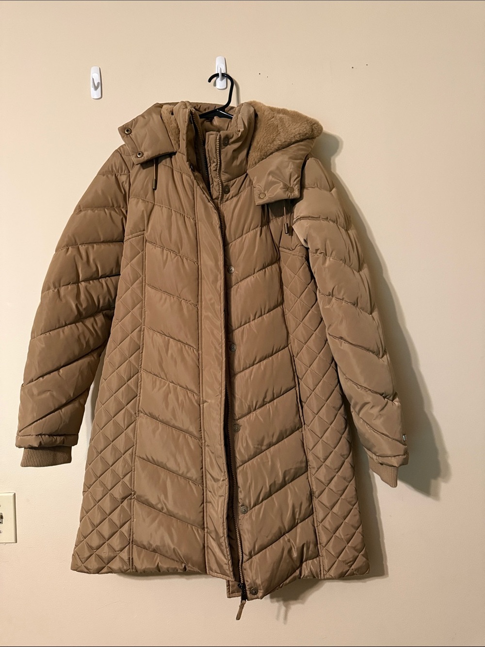 Tommy Hilfiger Tan Women's Quilted Hooded Puffer Coat
